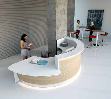 Round Reception Desks, Information Desk, Curved Reception Desk, Shabby Chic Salon, Curved Desk, Reception Desk Counter, Reception Desk Office, Reception Desk Design, Modern Reception