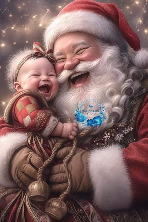 Marina Blue, Jingle Bells, Christmas Card, Santa Claus, Christmas, Blue, Art