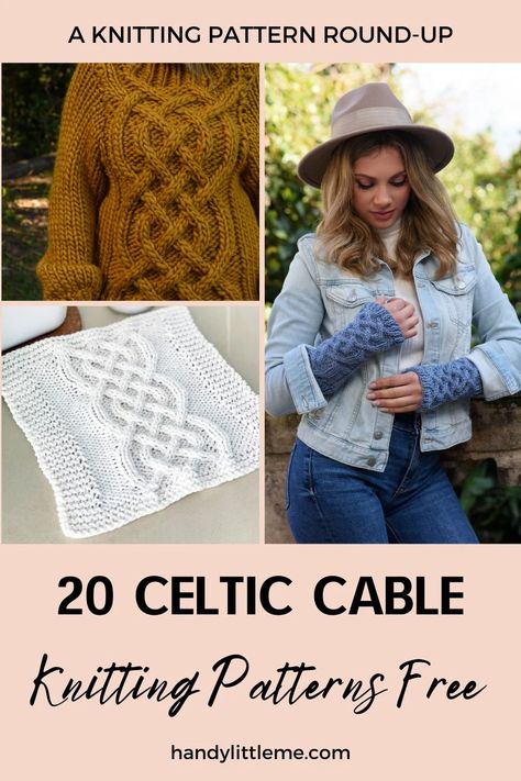 20 Celtic Cable Knitting Patterns (Free) - Handy Little Me Cable Knitting Patterns Free, Cabled Hat Pattern, Winter Knitting Patterns, Cable Knit Sweater Pattern, Intermediate Knitting Patterns, Advanced Knitting, Cable Knitting Patterns, Knit Headband Pattern, Dishcloth Knitting Patterns