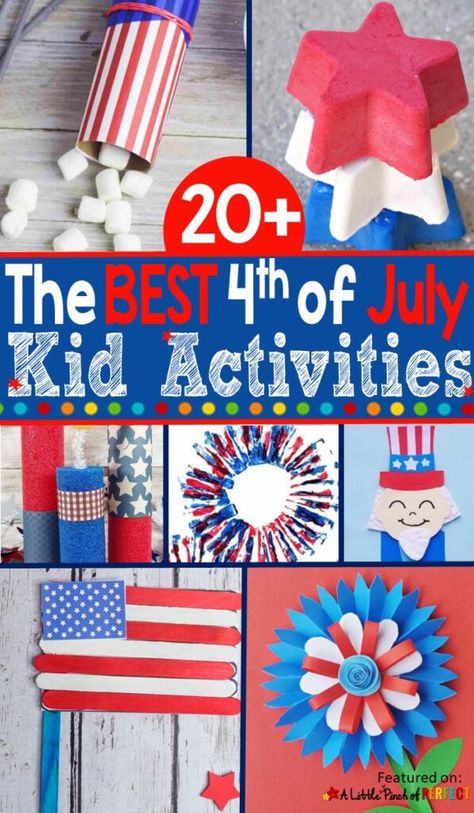 The Best 4th of July Activities for Kids -Your kids can make flags, fireworks, rockets, and more crafts and play with marshmallow shooters, learn with science experiments, and more! #kidsactivity #fourthofjuly Fun 4th Of July Activities, July Activities For Kids, 4th Of July Activities, Patriotic Activities, Sensory Play Ideas, July Activities, 4th Of July Games, July Recipes, 4th July Crafts