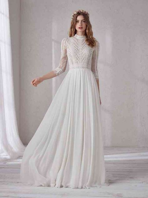 Floor Length Robe, Chiffon Wedding Dresses, Wedding Dresses Boho, Short White Dress Wedding, Pronovias Bridal, Knee Length Wedding Dress, Vintage Inspired Wedding Dresses, Mini Wedding Dresses, Dresses Boho