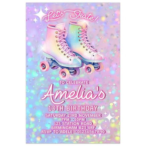 Roller Skating Birthday Party Invitations for Girls - Roller Rink Skate Party Invites - 10 Personalised Cards with Envelopes : Amazon.co.uk: Handmade Products Girls Roller Skate Birthday Party, Roller Skating Birthday Party Invitations, Roller Skating Party Invitations, Roller Skating Birthday Party, Roller Skating Birthday Invitations, Roller Skate Birthday Party, Skating Birthday Party, Skate Birthday Party, Roller Skate Birthday