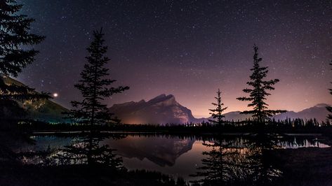 #Rundle #night #lake #space #reflection #sky #Canada #stars #Alberta Banff National Park North America #landscape #5K #wallpaper #hdwallpaper #desktop Night Sky Wallpaper Laptop, Sky Aesthetic Wallpaper Laptop, Wallpapers Horizontal, Star Destroyer Wallpaper, Canada Lake, Outer Space Wallpaper, Landscape Night, Banff National Park Canada, River Painting