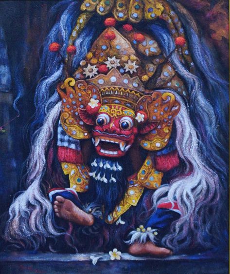 Balinese Artwork, Barong Rangda Tattoo, Bali Painting Art, Balinese Painting, Rangda Bali Art, Barong Bali, Manjit Bawa Paintings, Bali Painting, Dance Paintings