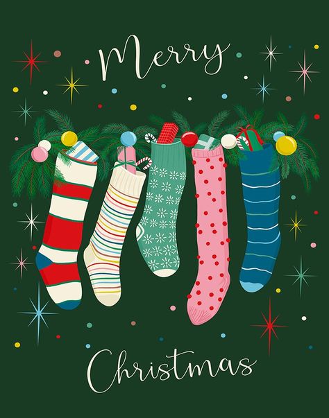 Christmas Stockings Illustration, Christmas Sock Illustration, Christmas Stockings Drawings, Christmas Socks Illustration, Stockings Illustration, Christmas Iconography, Christmas Stocking Illustration, Modern Christmas Illustration, Christmas Cute Illustration