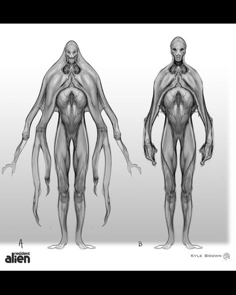 ArtStation - Resident Alien- Harry Full Alien Design- Initial Sketches, Kyle Brown Resident Alien, Creature Artwork, Alien Concept, Alien Design, Alien Races, Underwater Creatures, Alien Concept Art, Alien Creatures, Alien Art