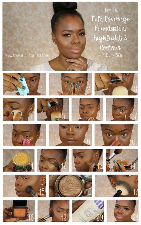 Highlighter For Dark Skin, Nails Dark Skin, Contour For Dark Skin, Dark Skin Makeup Tutorial, Highlight And Contour, Nose Makeup, Nails Dark, Apply Foundation, Makeup Tutorial Foundation