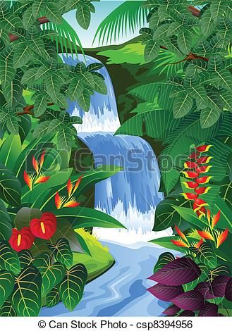 . Forest Drawing, Forest Habitat, Jungle Illustration, Waterfall Art, Children Sketch, Hawaiian Art, Forest Background, Tropical Forest, Tropical Art