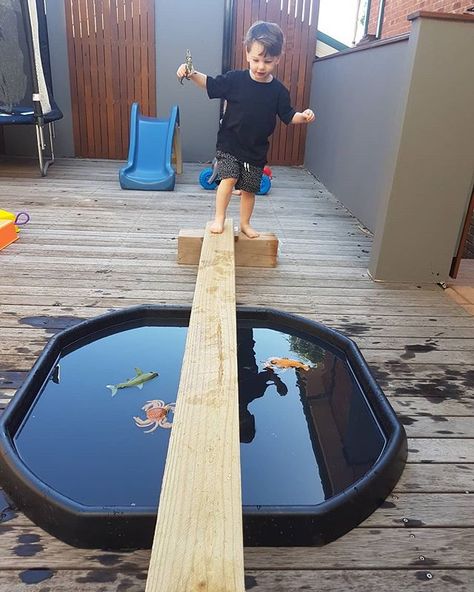 @zaras_play_tribe Putting a balance beam over our tuff tray was such a simple buy amazing play experience for Mr 3 and Miss 1.3.⁣ .⁣ Usually they climb, jump, run all over beams like this but today it was slow and steady so they didn't fall in the water and get nipped by the crab!⁣ .⁣ Water in the tuff tray has been almost a daily occurance lately. From using it as a pool, making soup or a pouring station it has been simple water and accessories. ⁣ .⁣ I grabbed a long piece of timber from the ga Tuff Tray Ideas Toddlers, Outdoor Learning Activities, Preschool Play, Eyfs Activities, Preschool Planning, Nursery Activities, Outside Activities, Childcare Activities, Tuff Tray