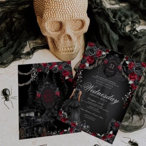 $2.15 | Haunted Quinceanera Black Roses Red Halloween - gothic princess, gothic halloween, gothic quinceanera, halloween quinceanera, fall quinceanera, masquerade ball, dia de los muertos, blood red, red and black quinceanera, burgundy black Red And Black Quinceanera, Halloween Quinceanera, Gothic Quinceanera, Quinceanera Burgundy, Vampire Halloween Party, Fairytale Invitation, Quinceanera Masquerade, Quinceanera Red, Black Quinceanera