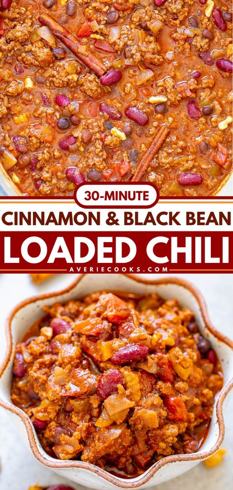 Cinnamon Chili Recipe, Chocolate Chili Recipe, Loaded Chili, Homemade Chili Recipe, Beef Chili Recipe, Healthy Chili, Classic Chili, Chocolate Chili, Averie Cooks