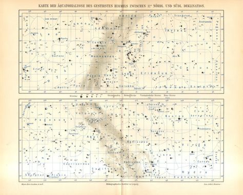 1905 Star Chart of the Equatorial Zone by CabinetOfTreasures Stars Constellations, Wall Map, Star Chart, Star Map, Wall Maps, Antique Map, Interstellar, Antique Prints, Lovely Print