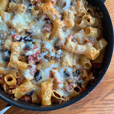 Eggplant Rigatoni Recipes, Eggplant Rigatoni, Rigatoni Bake, White Eggplant, Mushroom Garlic, Rigatoni Recipes, Baked Rigatoni, Canning Whole Tomatoes, Rigatoni Pasta