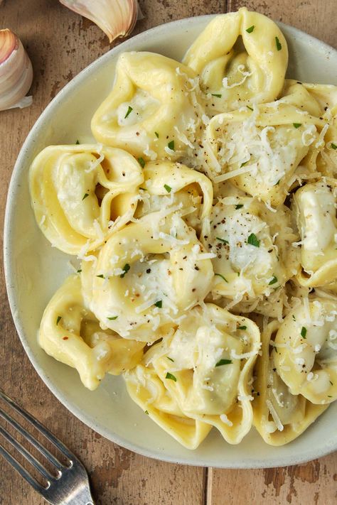 Italian Food Appetizers, Tortellini Alla Panna Recipe, Creamy Italian Pasta, Tortellini Alla Panna, Homemade Tortellini, Italian Recipes Appetizers, Creamy Parmesan Sauce, Tortellini Recipes, Tortellini Pasta