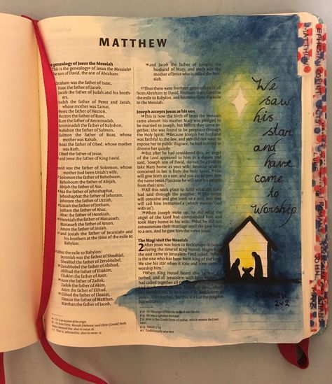 Nativity Bible Journaling, Matthew Journaling Bible, Bible Journaling Christmas, Christmas Bible Journaling Ideas, New Testament Bible Journaling, Bible Doodles Journaling, Christmas Bible Journaling, Matthew Bible Journaling, Bible Journaling Matthew