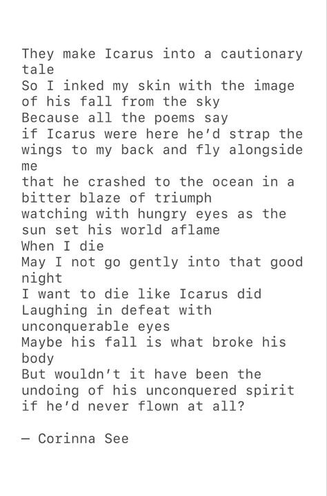 I Am Icarus Poem, Poetry About Greek Mythology, Poetry Greek Myth, Greek Myth Poems, Quotes About Icarus, Icarus Art Greek Mythology, Poems About Greek Mythology, Icarus Meaning, Icarus And Helios