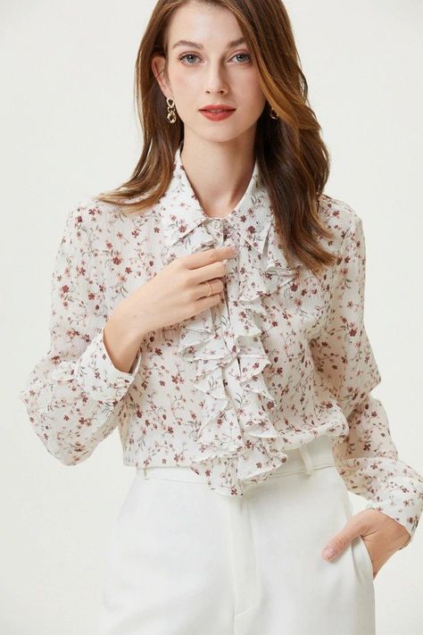 Discover great products at the best prices at Dealmoon. | Ixora Silk Shirt. Price:$76.30 Silk Shirt, Mulberry Silk, Silk Top, Lace Top, Color White, Floral Print, Dry Clean, Floral Prints, Hand Wash