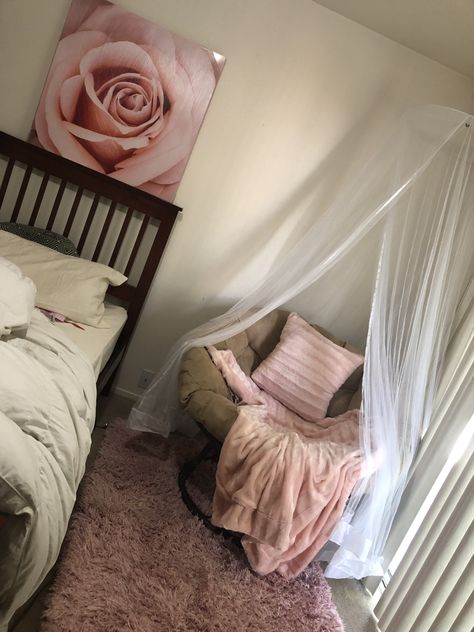 Papasan Chair, Canopy and Rose colored Throw Blanket, pillow and with matching fringe rug, don’t mine my daughters unmade bed. She’s got a small room so this setup was simple and more her age (13) Papasan Chair Canopy, Zen Den Decor, Room With Chair, Chair Canopy, Bedroom 2022, Fringe Rug, Unmade Bed, Den Decor, Zen Den