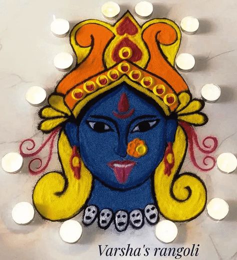 Durga Rangoli, Cartoons Rangoli, Very Easy Rangoli Designs, Rangoli Designs Photos, Rangoli Designs Simple Diwali, Geometric Origami, Easy Rangoli Designs Diwali, Festival Rangoli, Colorful Rangoli