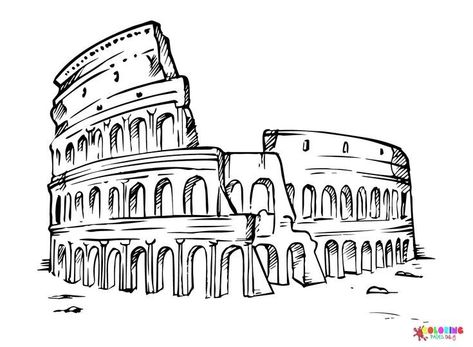 Roman Buildings Drawings, Roman Empire Drawing, Ancient Rome Drawing, Roman Empire Art, Rome Drawing, Ancient Buildings Architecture, History Coloring Pages, Rome Buildings, Roman Empire Map