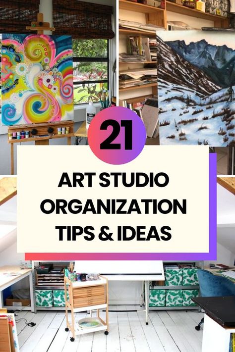 Head over to the blog to check out my art studio organization tips work where we will explore art studio organization ideas and organizing an art studio for best performance and creativity. Painting Studio Organization Ideas, Art Studio On A Budget, Painting Art Room Ideas, Mixed Media Art Studio Organization, Organize Art Supplies Small Spaces, Furniture For Art Studio, Watercolor Organization Ideas, Small Paint Studio, Organizing Painting Supplies