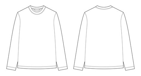 Technical sketch long sleeve t-shirt. Kids wear jumper design template. Shirt Sewing Pattern Free, Long Sleeve Shirt Sewing Pattern, Technical Sketch, Sewing Pattern Free, Jumper Design, T Shirt Sketch, Jacket Drawing, Clothing Templates, Shirt Sketch