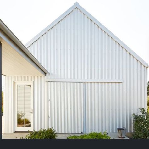 White Colourbond House, Surfmist Shed, Surfmist Colourbond, Colorbond Shed, Colourbond Surfmist, Colourbond House Exterior, Rustic Extension, Corrugated Iron House, Queenslander Renovation