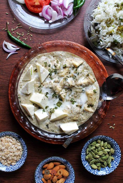 Badami Paneer Korma Recipe Paneer Korma Recipe, Paneer Korma, Paneer Dishes, Korma Recipe, White Gravy, Paneer Recipes, Fenugreek Seeds, Indian Spices, Inspired Recipes