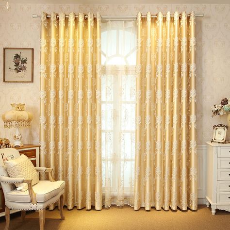 PRICES MAY VARY. Jacquard,100% Polyester Imported ❤Material: Golden jacquard fabric,elegant and soft. Without lining. ❤Size: Set of 2 Panels,each panel size 52" wide by 96" long. Fit Rod Size:up to 1.5" Diameter. ❤Nice Design: Made by experienced tailors.Block off near 65% sunlight, also let some light in. ❤Matching:If you want both valance and curtain ,please add both of them to the cart. ❤Easy Care: Iron curtain in low heat to remove wrinkle from packing.Machine washable in cold water.Tumble d Gold Curtains Living Room, Valances For Living Room, Gold Living Room Decor, Plain Curtains, Gold Living Room, Gold Curtains, Luxury Curtains, Living/dining Room, Curtains For Living Room