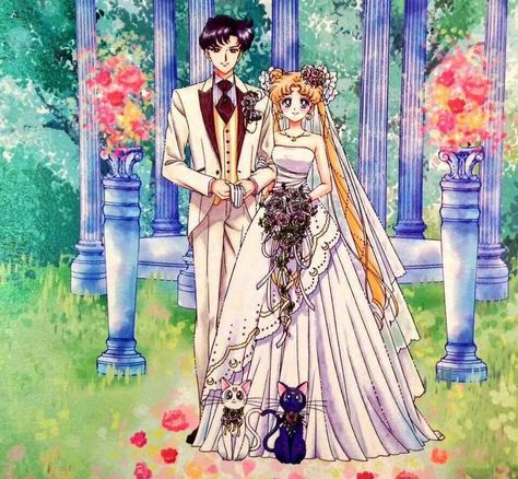 Usagi and Mamoru's wedding Usage And Mamoru, Sailor Moon Wedding, Queen Serenity, Bd Art, Arte Sailor Moon, Sailor Scout, Sailor Moon Stars, Tuxedo Mask, Minako Aino