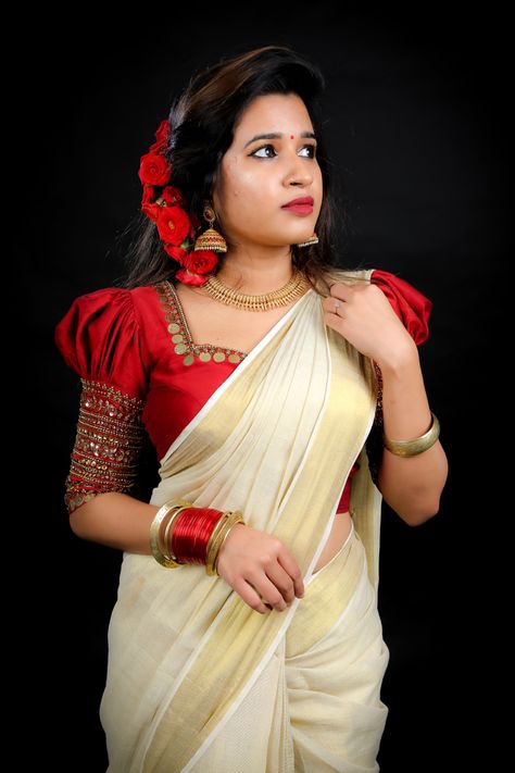 #setsaree #blouse #fashion #saree #handwork #design #neckdesigns #redblouse #blousedesignslatest #onamoutfit #onamspecial #handworkdesign #heavywork #bridalblouse #photoshoot #onamshoot Onam Saree With Red Blouse, Onam Saree Blouse, Handwork Design, Onam Outfits, Onam Saree, Hand Work Design, Kerala Saree, Cupped Hands, Set Saree