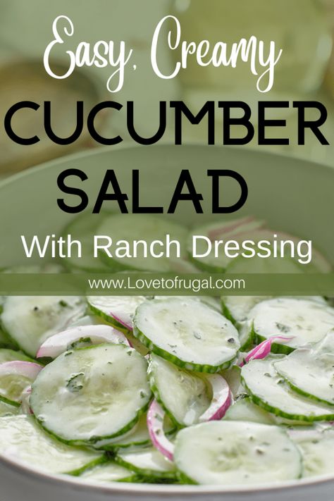 Salad With Ranch Dressing, Salad With Ranch, Cucumber Onion Salad, Salad Appetizer Cups, Vinegar Cucumbers, Ranch Packet, Creamy Ranch Dressing, Dry Ranch Dressing, Ranch Salad