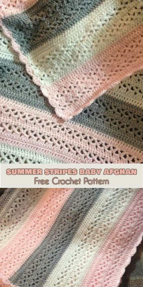 Summer Stripes Baby Afghan, Free Crochet Pattern Crocheted Blankets, Crochet Baby Blanket Free Pattern, Baby Crochet Patterns Free, Crochet For Beginners Blanket, Crochet Baby Boy, Baby Afghan, Baby Afghan Crochet, Crochet Baby Girl, Crochet Simple