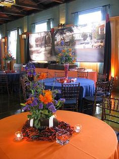 Related image Auburn Tablescape, Orange And Blue Party, Auburn Party, Graduation Reception, Explore Houston, Blue Birthday Party, Bday Dinner, Blue Birthday Parties, Welcome Dinner