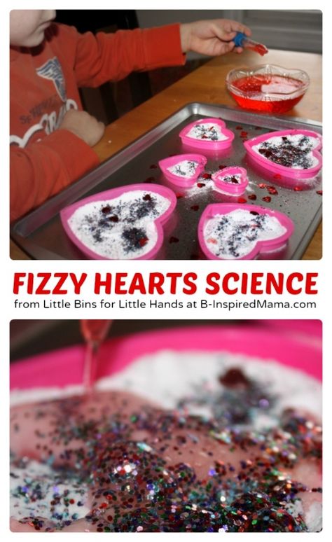 Fizzy Hearts Science for Kids at B-Inspired Mama Preschool Chemistry, Valentine Science, Valentines Preschool, Valentines Activities, Artful Parent, Candy Science, Chemistry Activities, Science Activity, Preschool Valentines