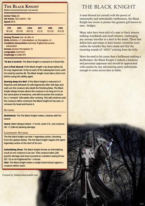 5e Boss NPC - The Black Knight Necromancer Dnd, Dnd Statblocks, Knight Rpg, Haunting Artwork, Dnd Enemies, Horror Creatures, Dm Ideas, Dnd Creatures, Dnd Monster