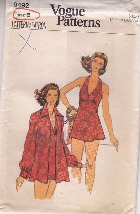 Swimsuit A-line Cover Up Briefs Vintage Vogue Sewing Pattern 9492 Uncut Sz 8 #Vogue #vintageswimswuit 70s Vogue, Vintage Vogue Sewing Patterns, Skirted Swimsuit, Swimsuit Pattern, Vintage Swimsuit, Suit Pattern, Vogue Sewing, Vogue Sewing Patterns, Vogue Pattern