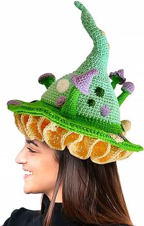 You will be the cutest mushroom witch when you top off your costume witch with this mushroom witch hat. Crochet Hedge Witch Hat Pattern Free, Mushroom Witch Hat Crochet, Baby Octopus Costume, Kawaii Witch Hat, Crochet Hedge Witch Hat, Funky Witch Hats, Octopus Costume, Octopus Hat, Rave Hats