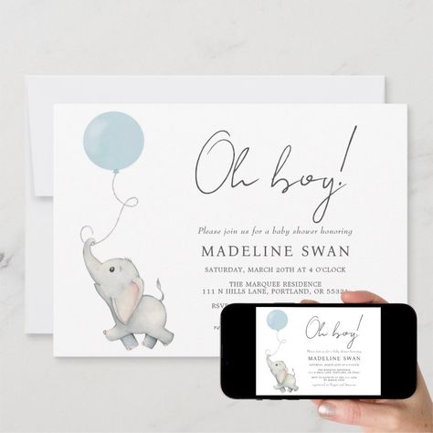 Sweet Elephant, Elephant Baby Shower Boy, Balloon Invitation, Elephant Baby Shower Theme, Elephant Shower, Elephant Baby Shower Invitations, Blue Balloon, Elephant Theme, Elephant Baby Showers