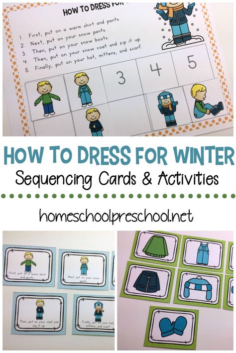 How to Dress for Winter sequencing for preschoolers! This activity pack is a great visual to help little ones practice independence this winter.    #sequencingforpreschoolers #wintersequencing #sequencingcards  via @homeschlprek Sequencing Activities Preschool, Season Activities, Teaching Preschoolers, Winter Printables, Homeschooling Preschool, Dress For Winter, Winter Unit, Sequencing Cards, Snow Theme