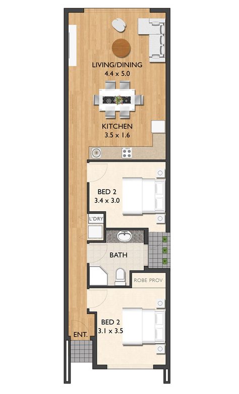 Narrow Studio Apartment, Narrow Studio Apartment Layout, Studio Apartment Layout Floor Plans, Apartment Layout Floor Plans, Small Apartment Plans, Narrow House Plans, Garage Apartment Plans, Small House Floor Plans, Apartment Floor Plans