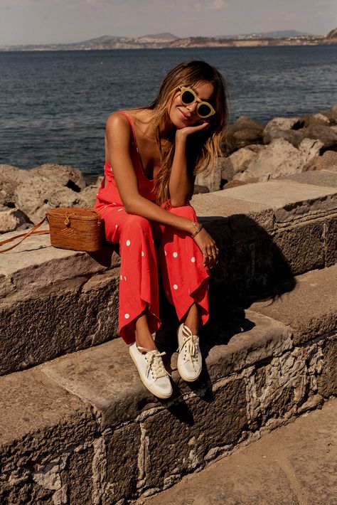 Summer Sneakers. – Sincerely Jules Julie Sarinana, Polka Dots Outfit, Polka Dot Jumpsuit, Sincerely Jules, Summer Sneakers, Tumblr Fashion, Outfits Verano, Style Crush, Sneakers Outfit