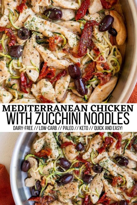 Creamy Mediterranean Chicken, Chicken With Zucchini Noodles, Chicken With Zucchini, Keto Dinner Recipe, Zucchini Noodle Recipes, Chicken Zucchini, Mediterranean Chicken, One Skillet, Recipe Page