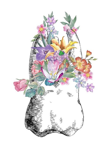 Human tooth, watercolor tooth, tooth, dental print, medical art, tooth print, Dental Hygenist Gift, Dentist Office Decor, tooth anatomy, tooth with flower, floral tooth • Millions of unique designs by independent artists. Find your thing. Tooth Watercolor, Tooth Anatomy, Anatomy, Human, Flowers, Floral, White, Art, Tela