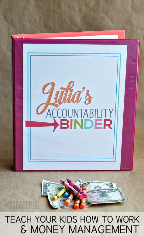 Organization Tips: Make an Accountability Binder for your kids to teach work and money management www.thirtyhandmadedays.com Kid Responsibility, Kids Money, Chores For Kids, Organization Kids, Organization Tips, Raising Kids, Kids Education, Kids Parenting, Organization Hacks