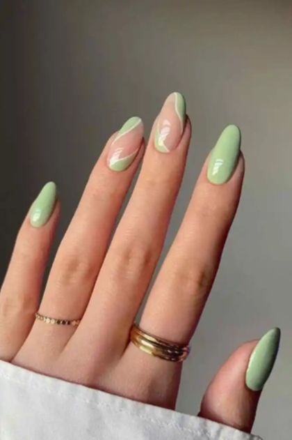 Acrylic Nail Green, Sage Acrylic Nails, Acrylic Nails Short French Tip, Cute Simple Acrylic, Nails Short French Tip, Nails Short French, Nail Green, Short French Tip, Acrylic Nails Short