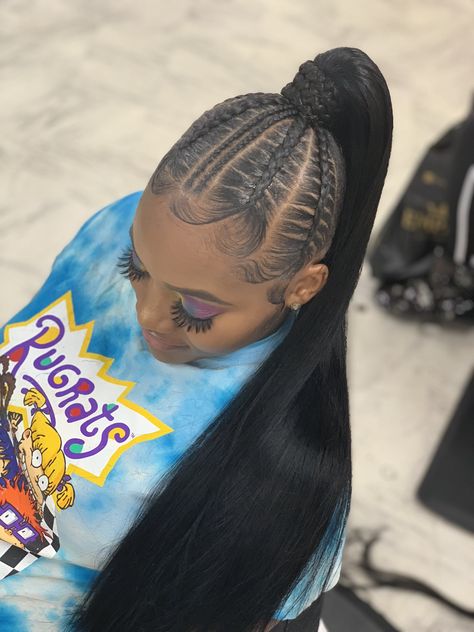 Hight Pony Hairstyles Braid, High Long Ponytails, High Ponytail Boxbraids, Office Hairstyles For Black Women, Kanekalon Hairstyles Ponytail, Ponytail With Braids In Front Black Hair, Birthday Hairstyles Black Women, Braided Up Ponytail Hairstyles, Extended Braided Ponytail