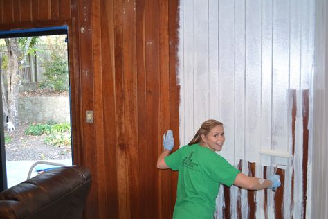 den prime How To Cover Paneling Walls Ideas, Painting Paneling Walls Colors, Painting Paneling Walls Before And After, Cover Paneling Walls Ideas, White Wash Knotty Pine Walls, Painted Paneling Before And After, Painted Knotty Pine Walls Before After, Painting Knotty Pine Walls, Painted Knotty Pine Walls