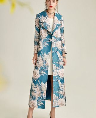 Embroidery Floral Occident Womens Long Jacquard Trench Coat Outwear Windbreaker   | eBay Cocktail Pattern, Style Trench Coat, Fall Accents, Outer Women, Types Of Coats, Trench Coat Style, Outwear Coat, Embroidery Floral, Autumn Clothes