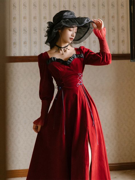 The Slient Lady Vintage Classic Lolita OP Dress Red Velvet Prom Dress, Sunday Top, Spanish Dress, Velvet Prom Dress, Op Dress, Classic Lolita, Red Velvet Dress, Velvet Midi Dress, Vintage Prom